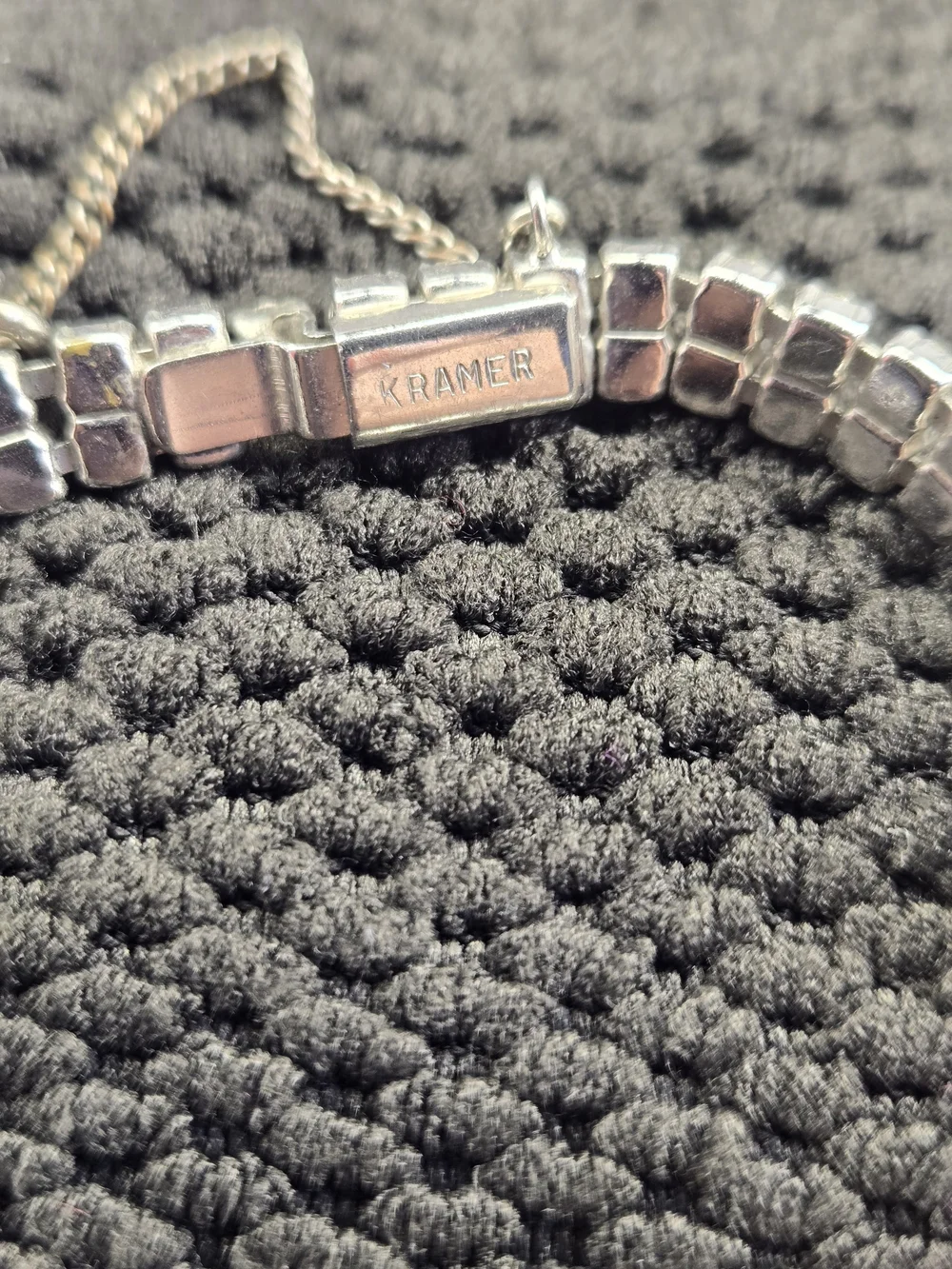 Vintage Kramer Silver Crystal Tennis Bracelet Missing Stones Clear Rhinestones